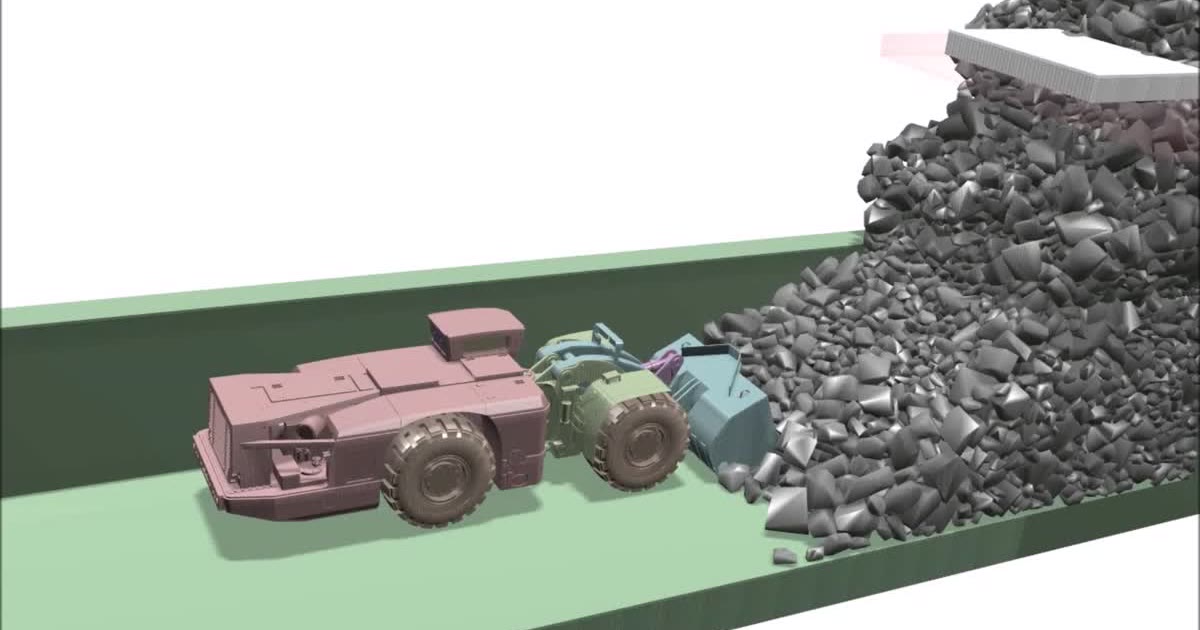 Load-haul-dump machine loading from a muck pile in the virtual environment